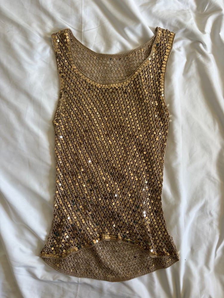 Vintage Y2K champagne gold crochet sequin vest top