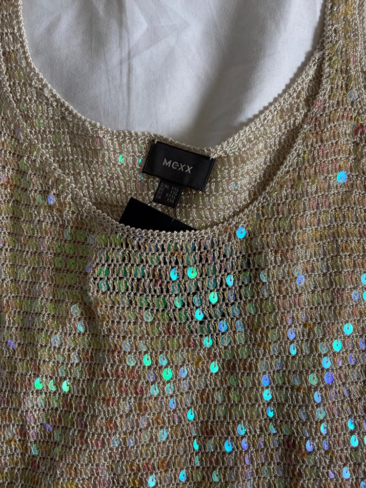 Vintage Y2K champagne iridescent sequin crochet cami