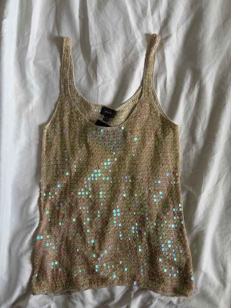 Vintage Y2K champagne iridescent sequin crochet cami