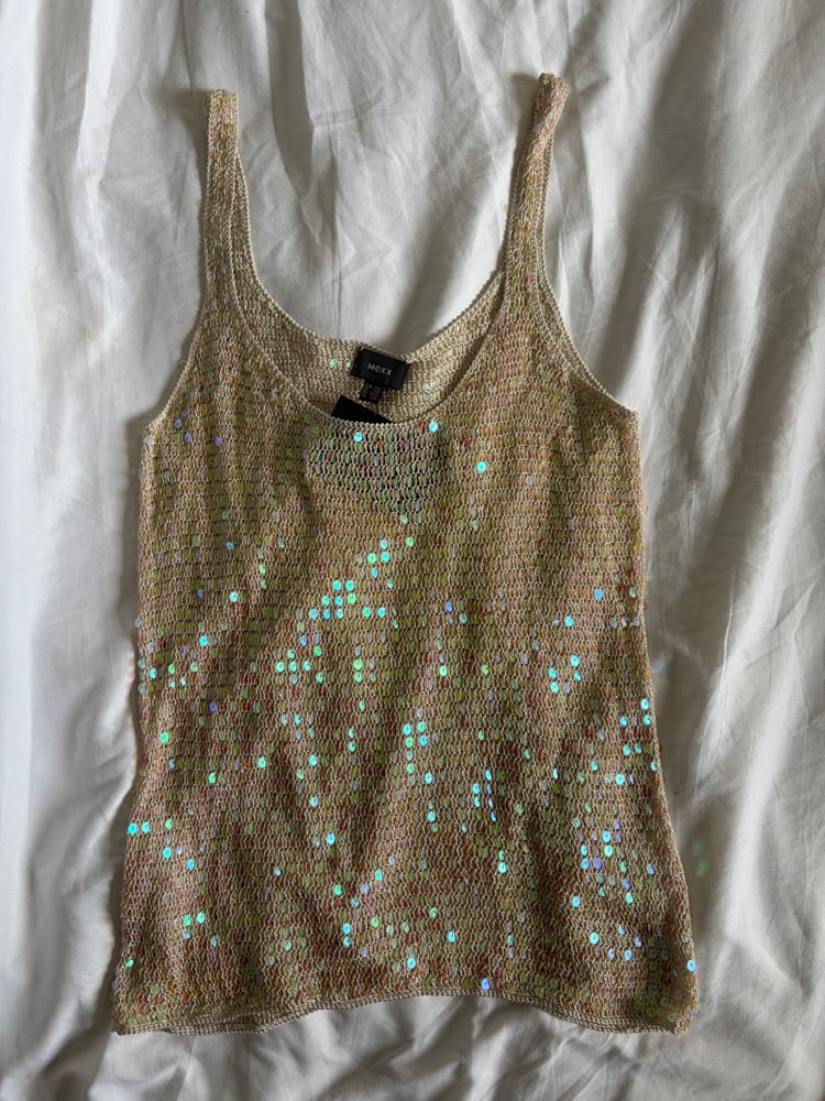 Vintage Y2K champagne iridescent sequin crochet cami