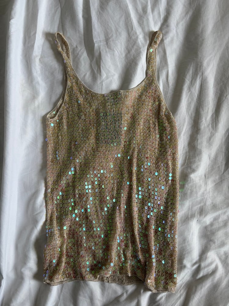 Vintage Y2K champagne iridescent sequin crochet cami