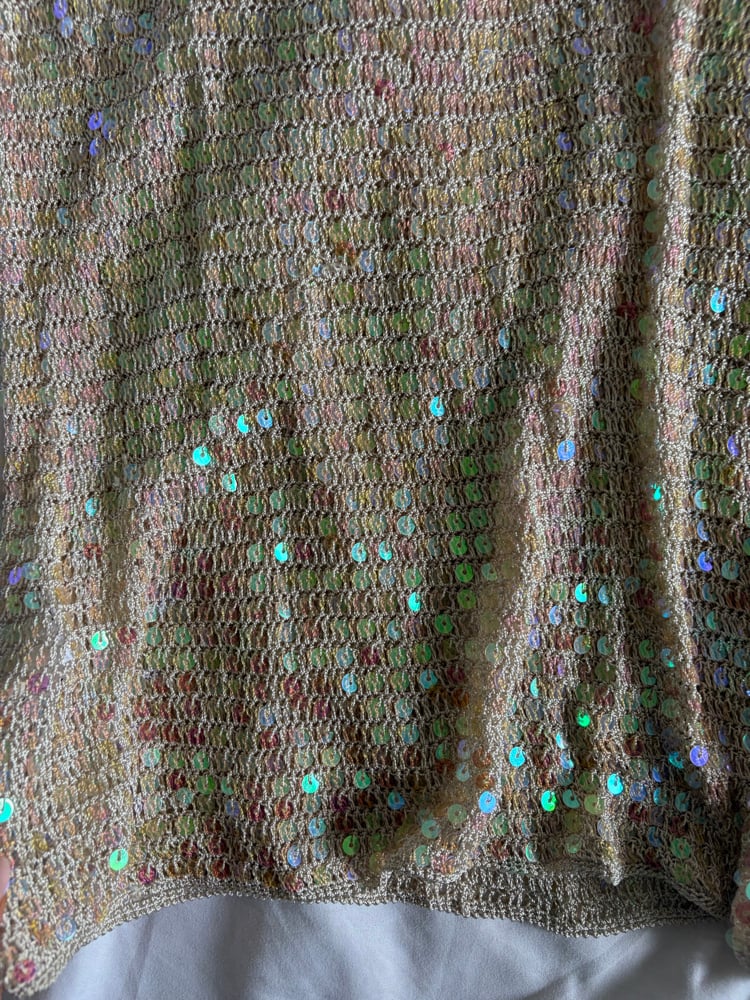 Vintage Y2K champagne iridescent sequin crochet cami