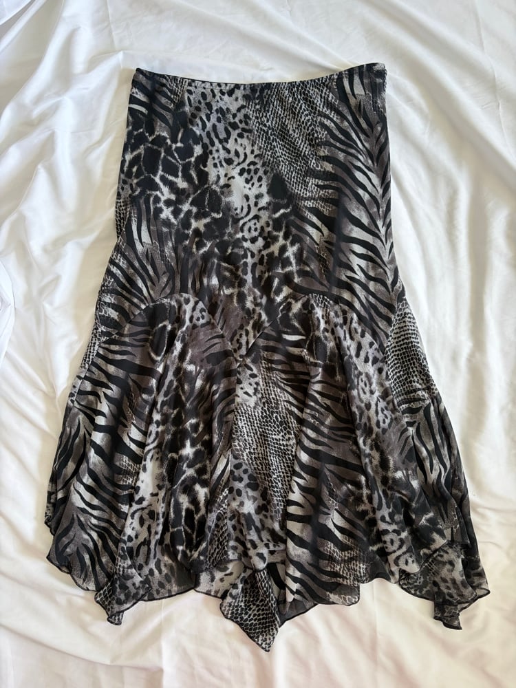 Vintage Y2K cheetah and zebra print mermaid hem skirt 