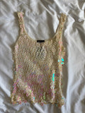 Vintage Y2K cream iridescent oval sequin crochet cami
