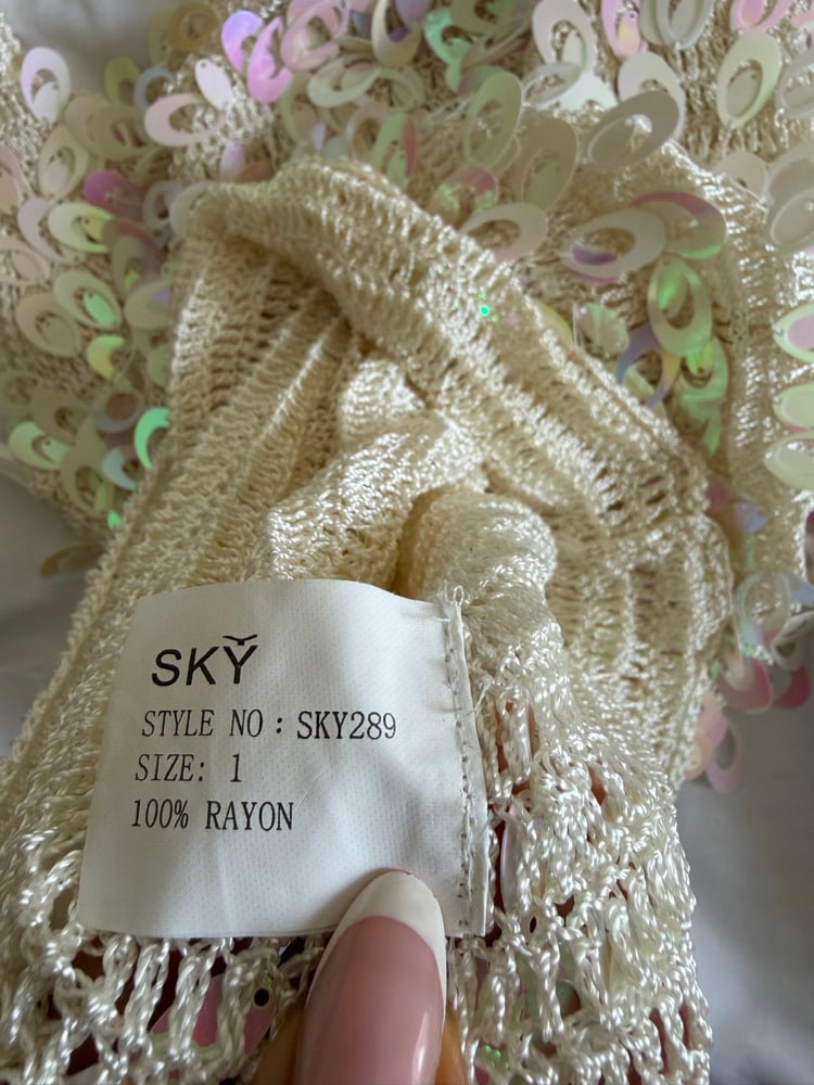 Vintage Y2K cream iridescent oval sequin crochet cami