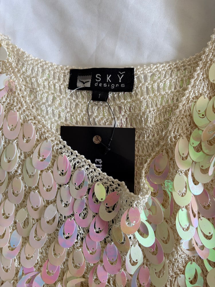 Vintage Y2K cream iridescent oval sequin crochet cami