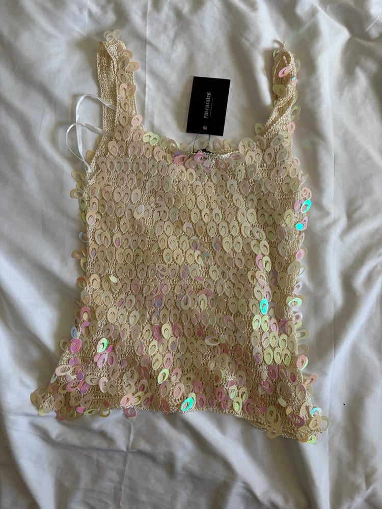 Vintage Y2K cream iridescent oval sequin crochet cami