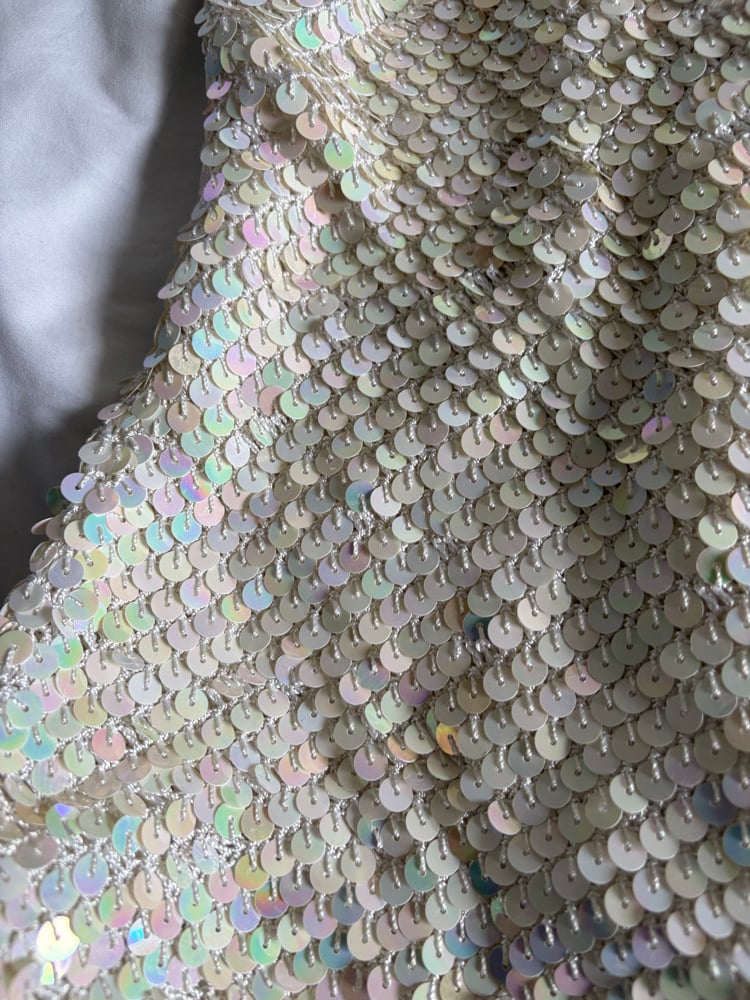 Vintage Y2K cream iridescent sequin crochet cami