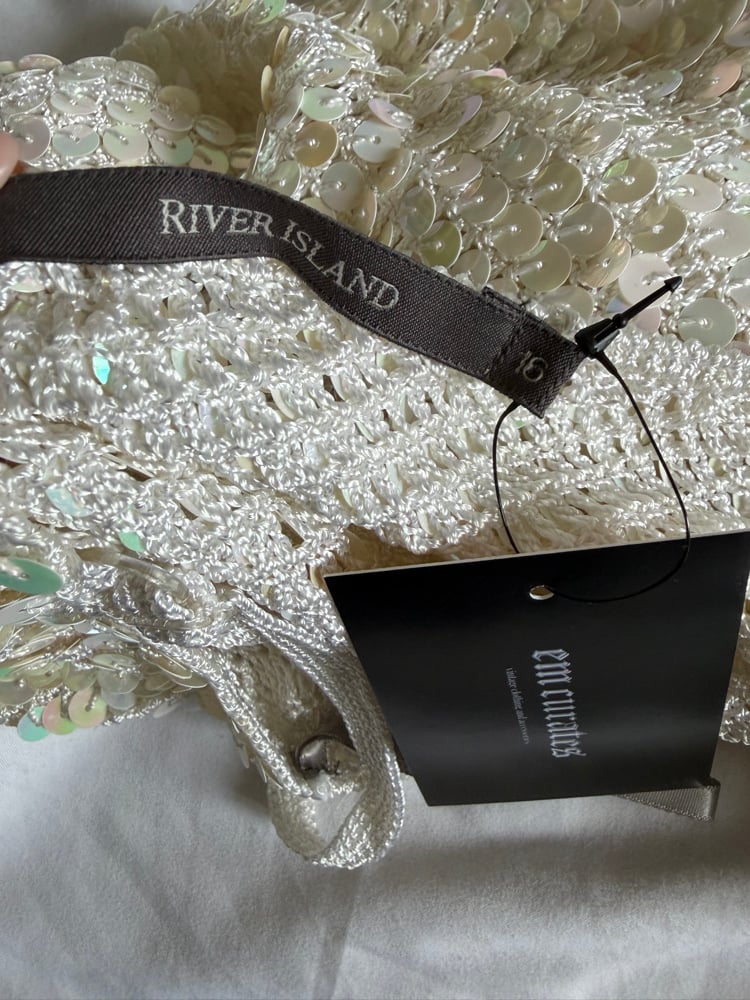 Vintage Y2K cream iridescent sequin crochet cami