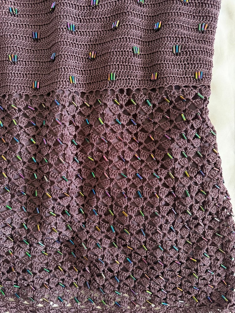 Vintage Y2K deep plum aubergine beaded crochet cami