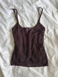 Vintage Y2K deep plum aubergine beaded crochet cami