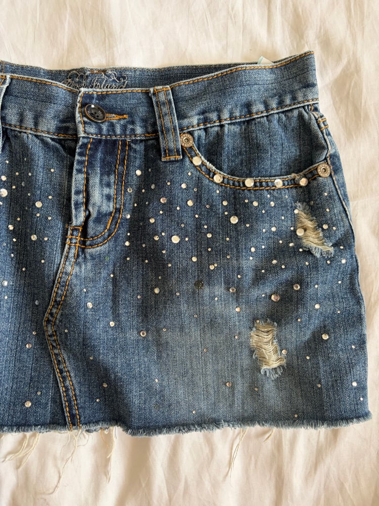 Vintage Y2K denim sparkly mini skirt