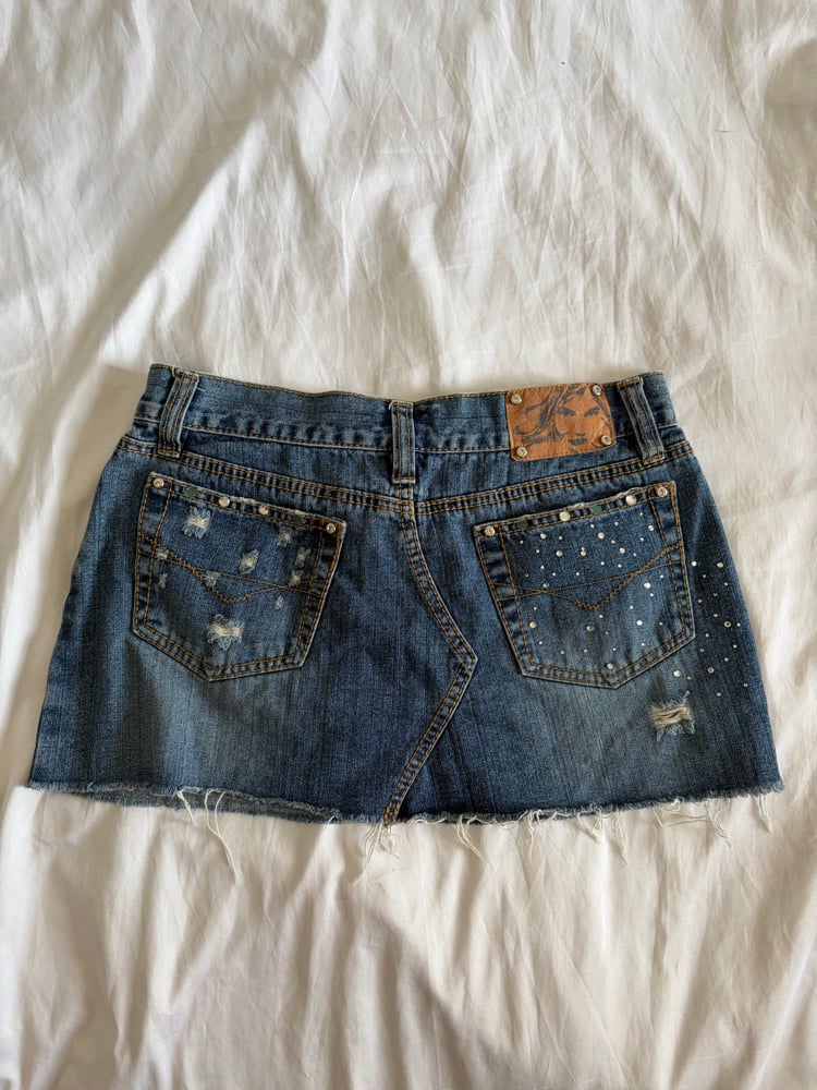 Vintage Y2K denim sparkly mini skirt