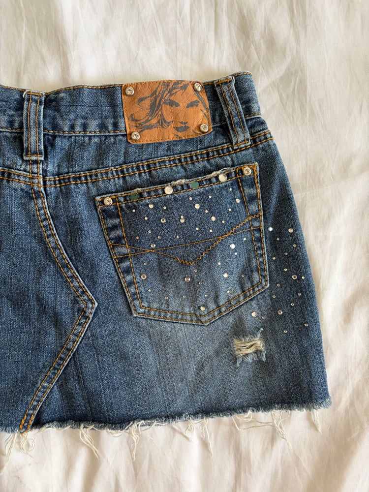 Vintage Y2K denim sparkly mini skirt