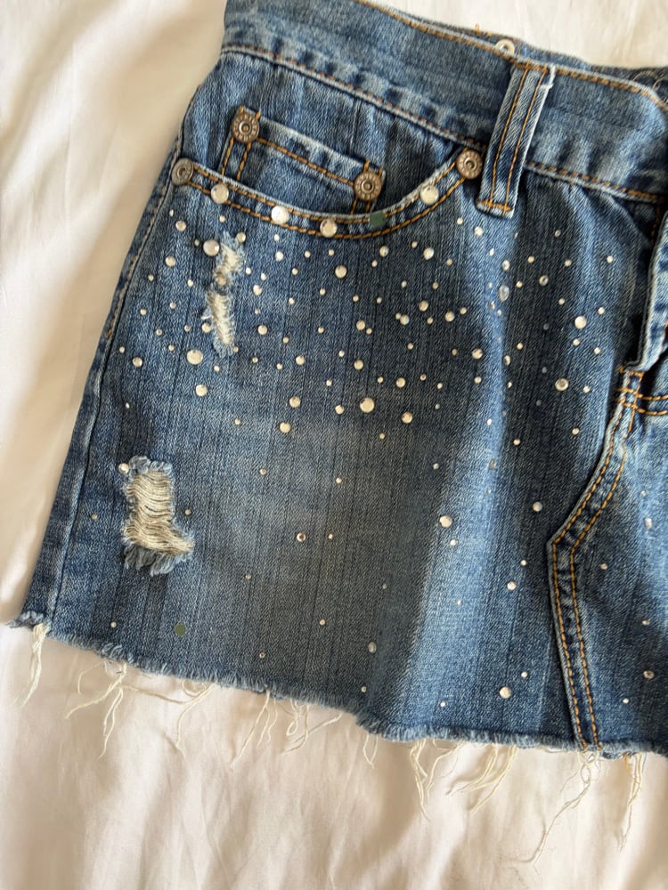 Vintage Y2K denim sparkly mini skirt