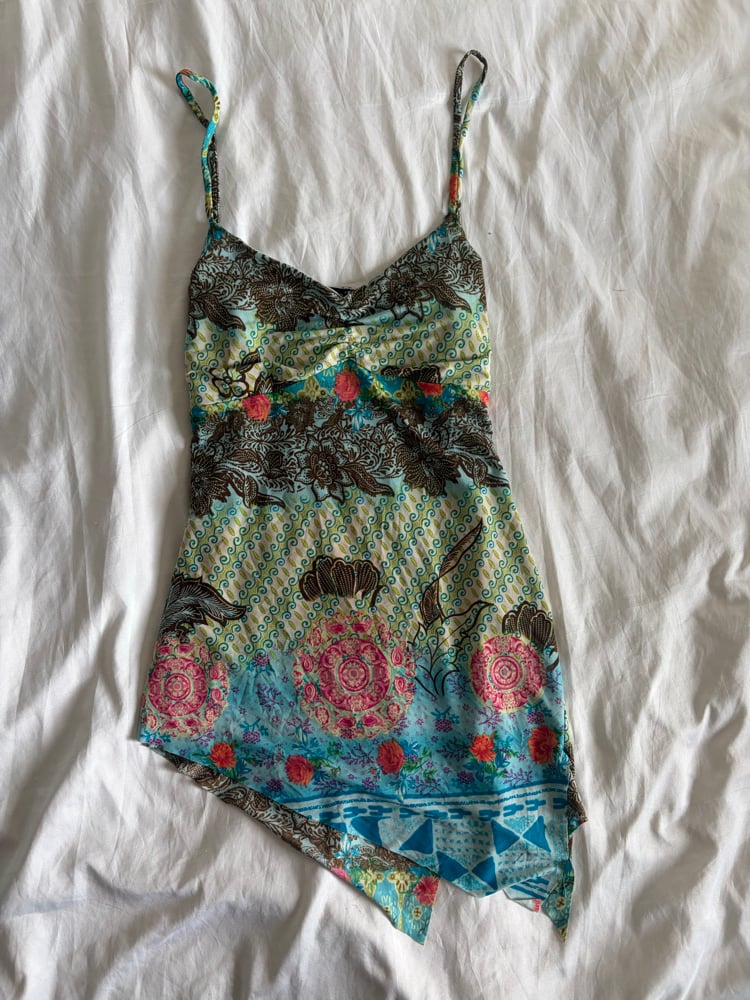 Vintage Y2K floral asymmetrical split hem ruched bust cami