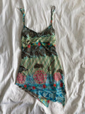 Vintage Y2K floral asymmetrical split hem ruched bust cami