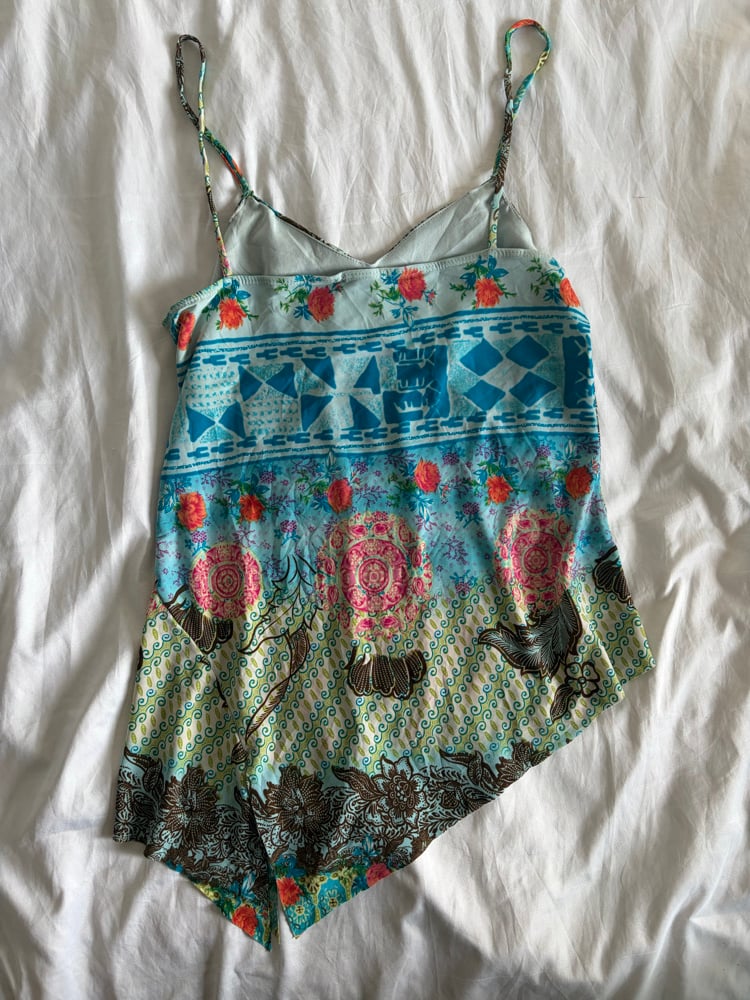 Vintage Y2K floral asymmetrical split hem ruched bust cami