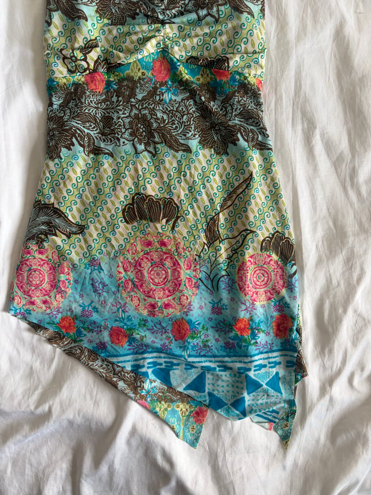 Vintage Y2K floral asymmetrical split hem ruched bust cami