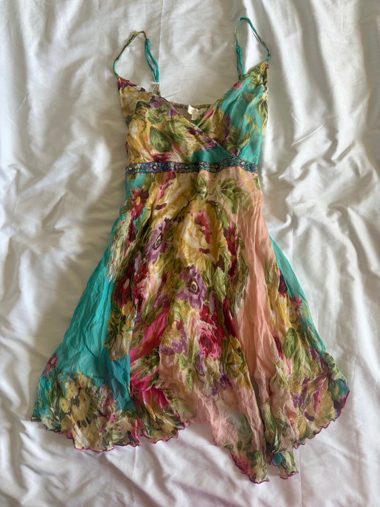 Vintage Y2K floral fairy midi dress with asymmetrical hem