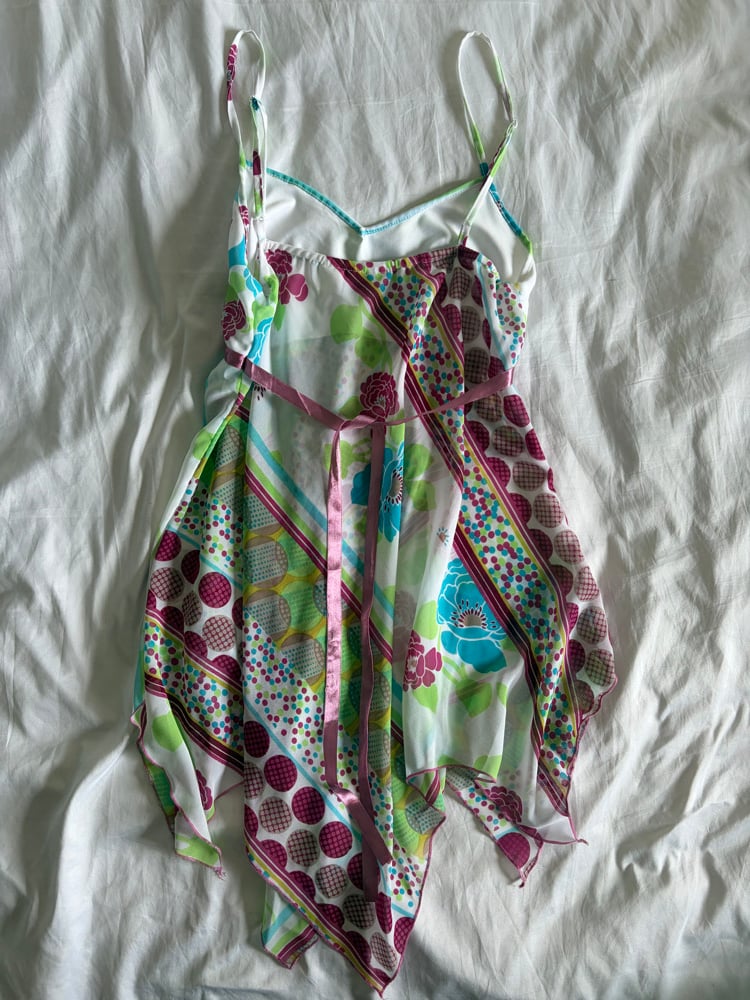 Vintage Y2K floral polka dot and pinstripe asymetrical hem cami