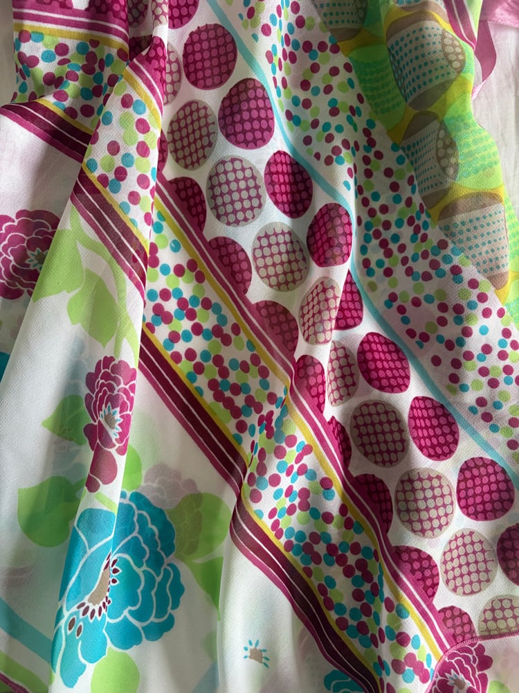 Vintage Y2K floral polka dot and pinstripe asymetrical hem cami