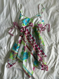 Vintage Y2K floral polka dot and pinstripe asymetrical hem cami