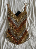 Vintage Y2K gold bronze and silver sequin asymmetrical hem crochet cami