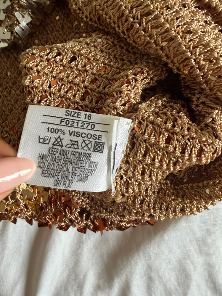 Vintage Y2K gold bronze and silver sequin asymmetrical hem crochet cami