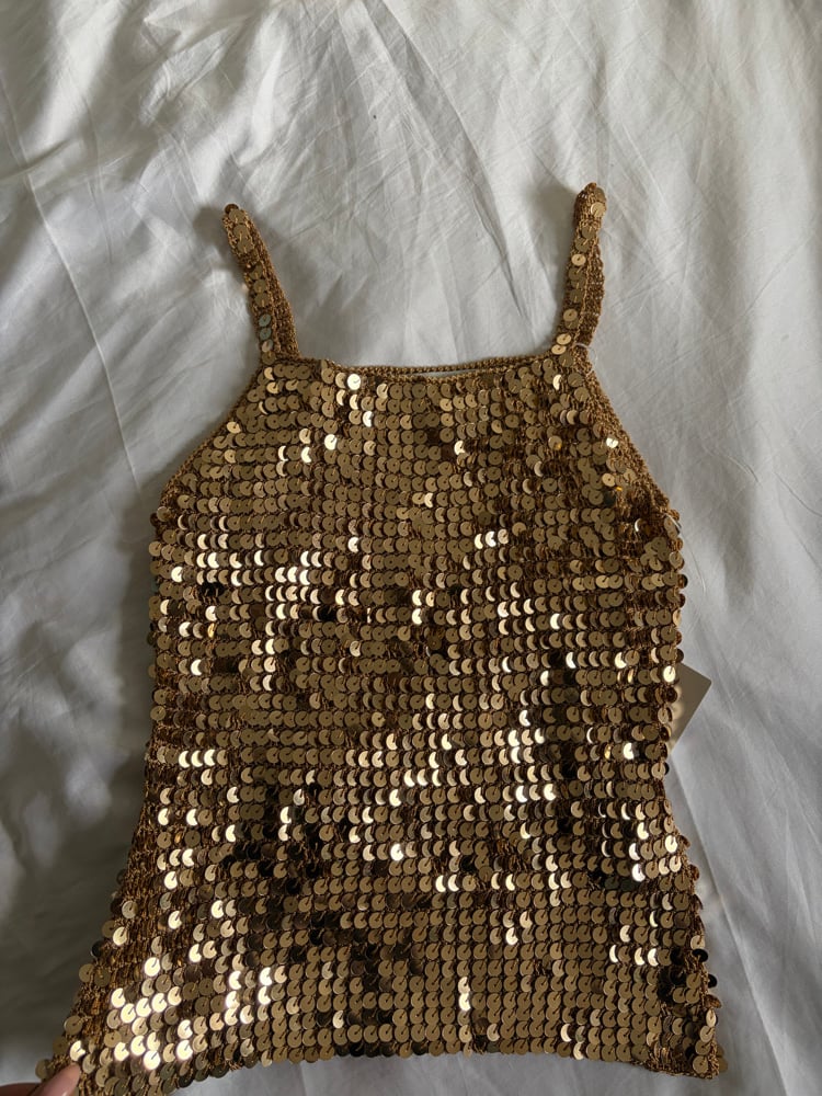 Vintage Y2K gold sequin crochet cami 2000s deadstock with tags