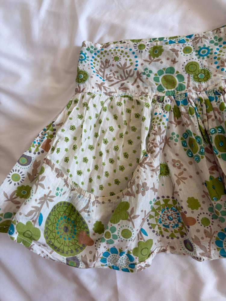 Vintage Y2K green and blue floral, sequin rara mini skirt with pocket detail 