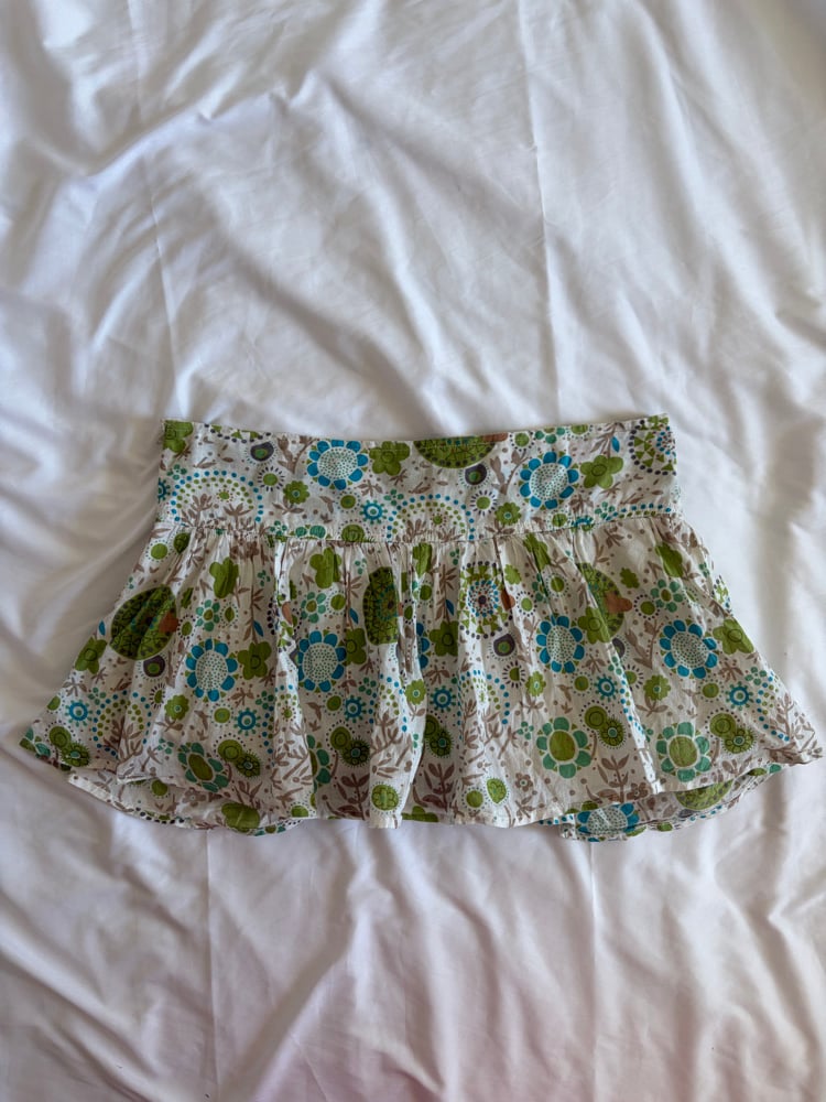 Vintage Y2K green and blue floral, sequin rara mini skirt with pocket detail 