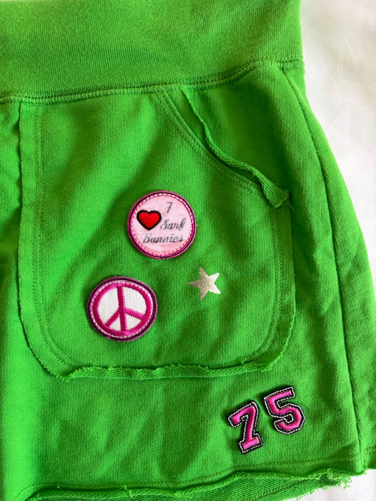 Vintage Y2K green and pink sporty jersey mini skirt