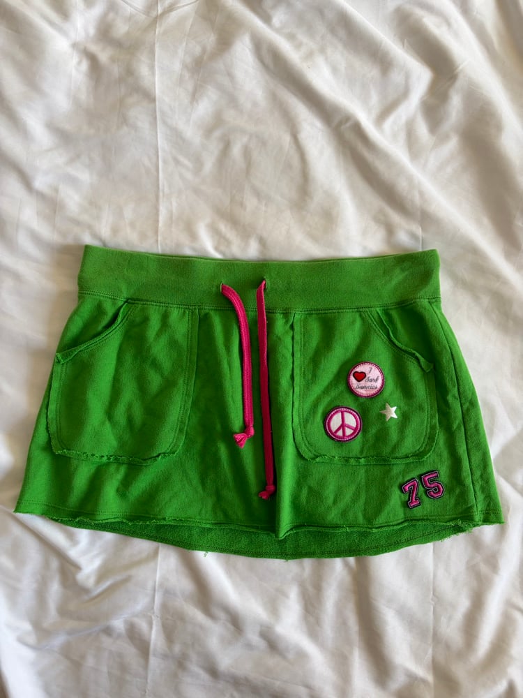 Vintage Y2K green and pink sporty jersey mini skirt