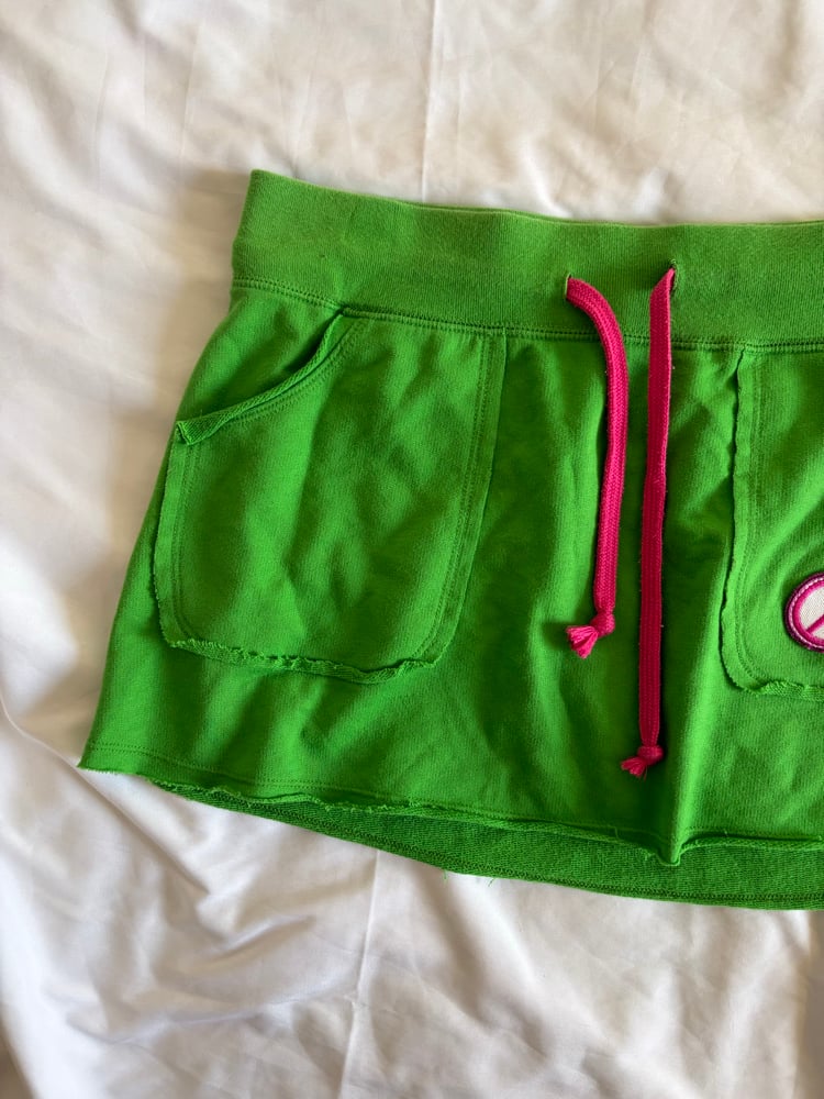 Vintage Y2K green and pink sporty jersey mini skirt