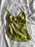 Vintage Y2K green asymmetrical hem cami with sequin underbust detail