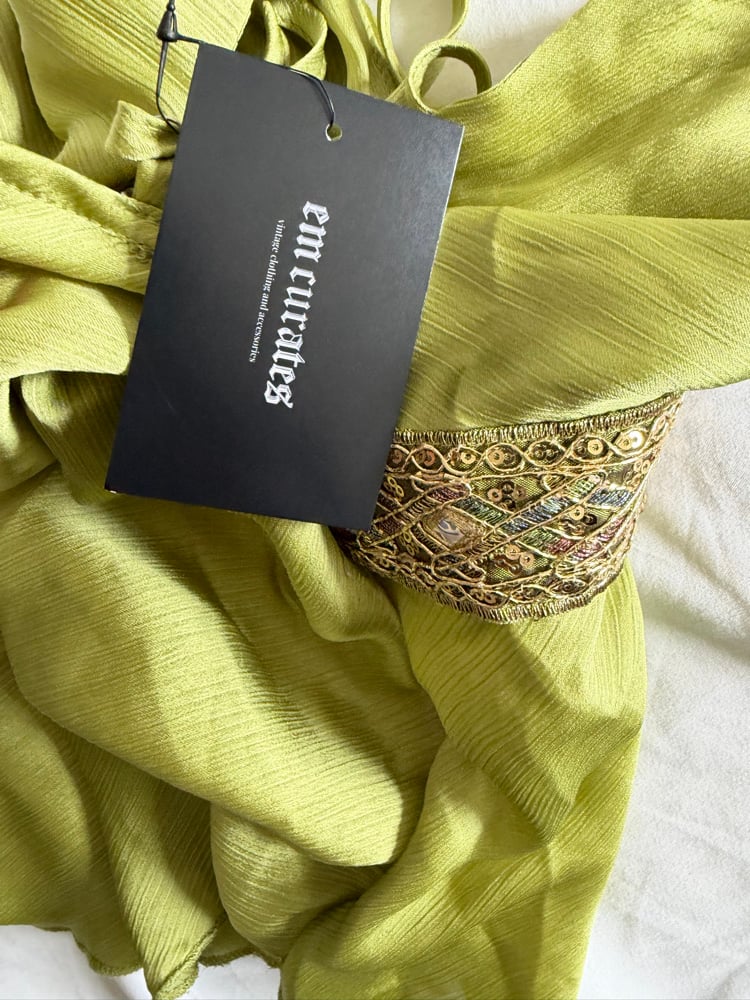 Vintage Y2K green asymmetrical hem cami with sequin underbust detail