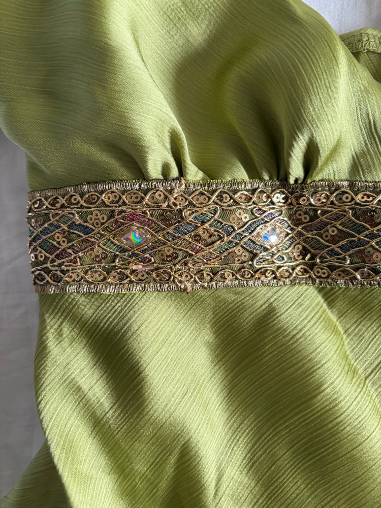 Vintage Y2K green asymmetrical hem cami with sequin underbust detail