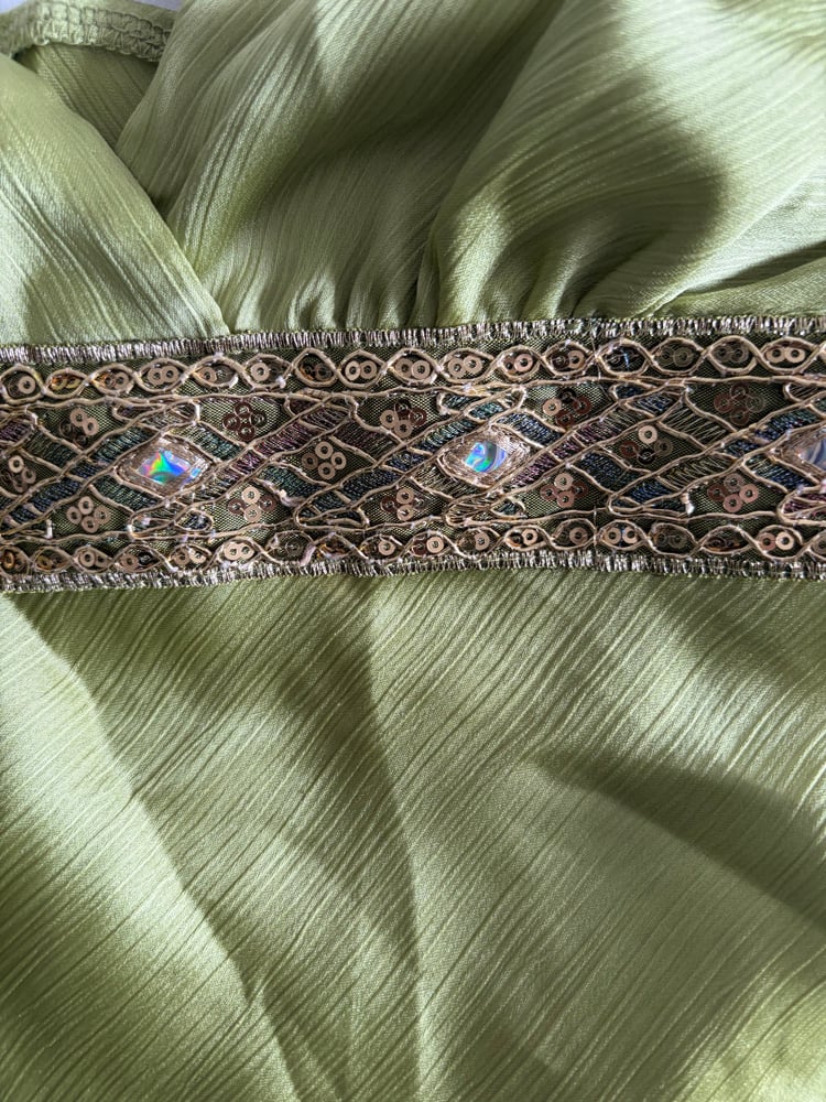 Vintage Y2K green asymmetrical hem cami with sequin underbust detail