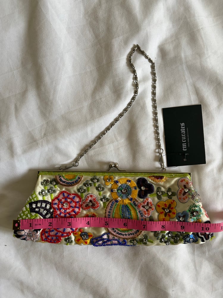 Vintage Y2K green multi coloured beaded,  embroidered and sequin bag