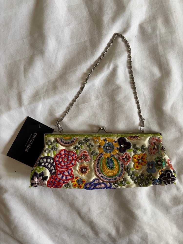 Vintage Y2K green multi coloured beaded,  embroidered and sequin bag