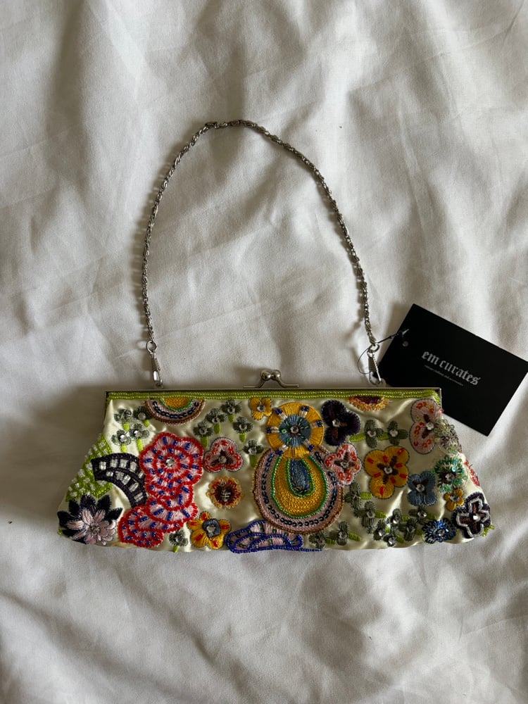 Vintage Y2K green multi coloured beaded,  embroidered and sequin bag