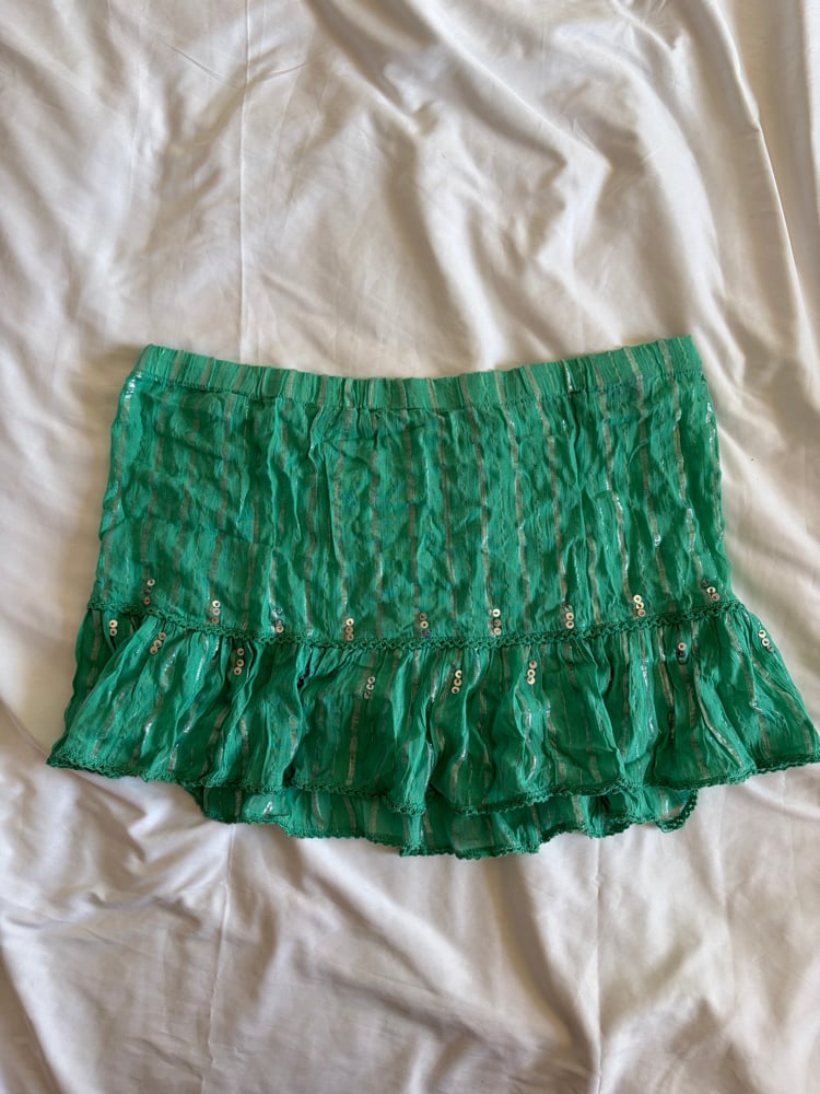 Vintage Y2K green sparkly beach rara mini skirt with sequins