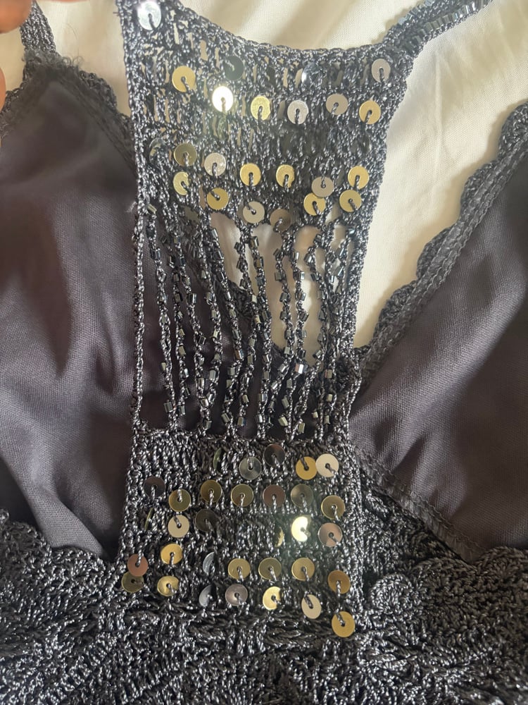 Vintage Y2K grey crochet beaded and sequin racer back cami