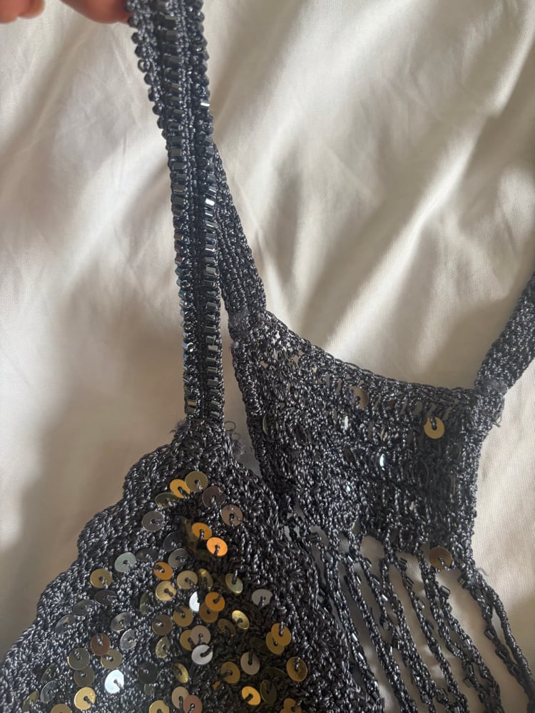 Vintage Y2K grey crochet beaded and sequin racer back cami