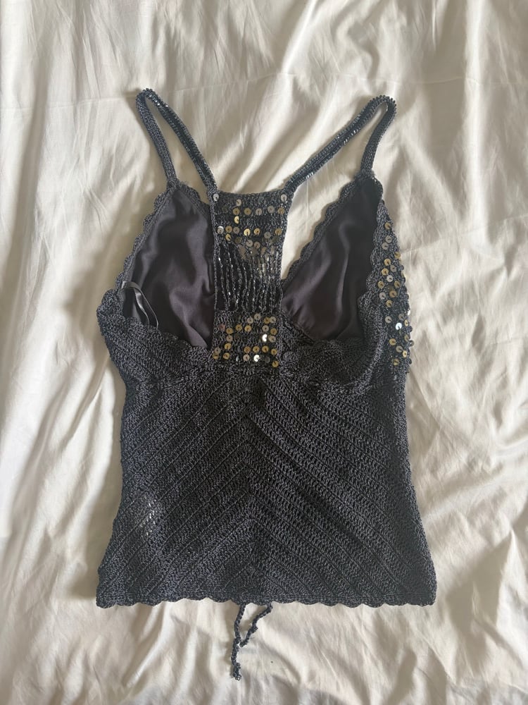 Vintage Y2K grey crochet beaded and sequin racer back cami