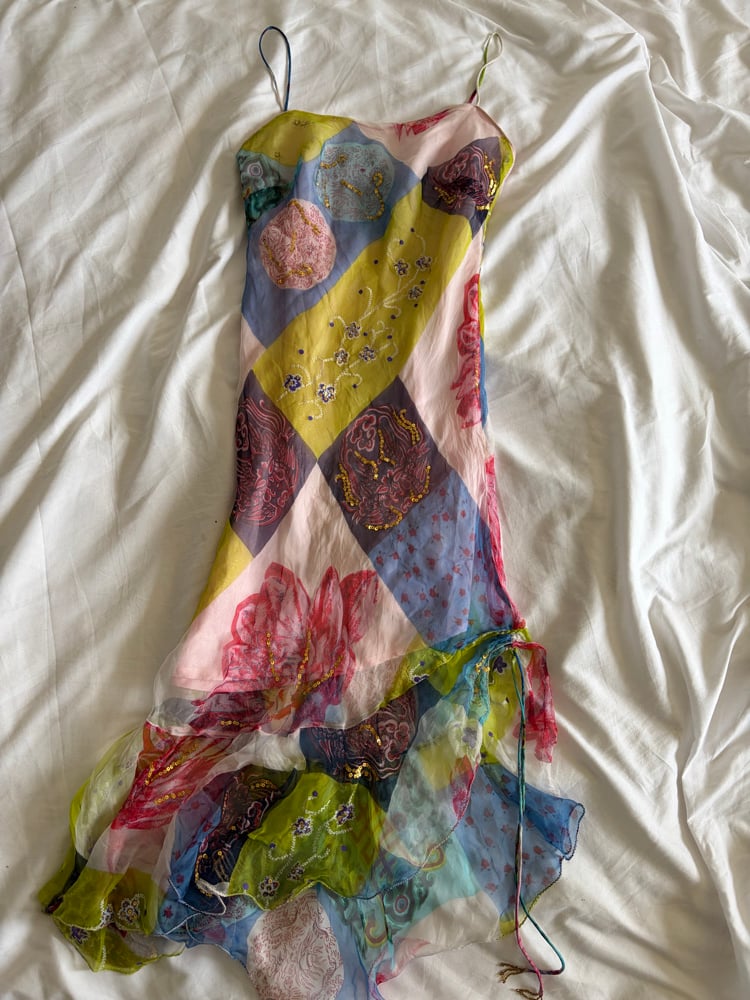 Vintage Y2K Italian patchwork style sequin fairy dress with whimsy hem
