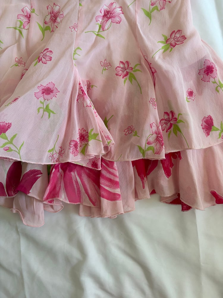 Vintage Y2K  italian vintage pink and green floral rara double hem mini skirt 