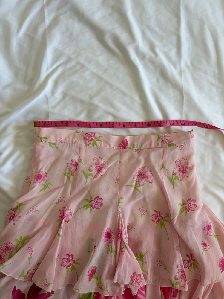 Vintage Y2K  italian vintage pink and green floral rara double hem mini skirt 