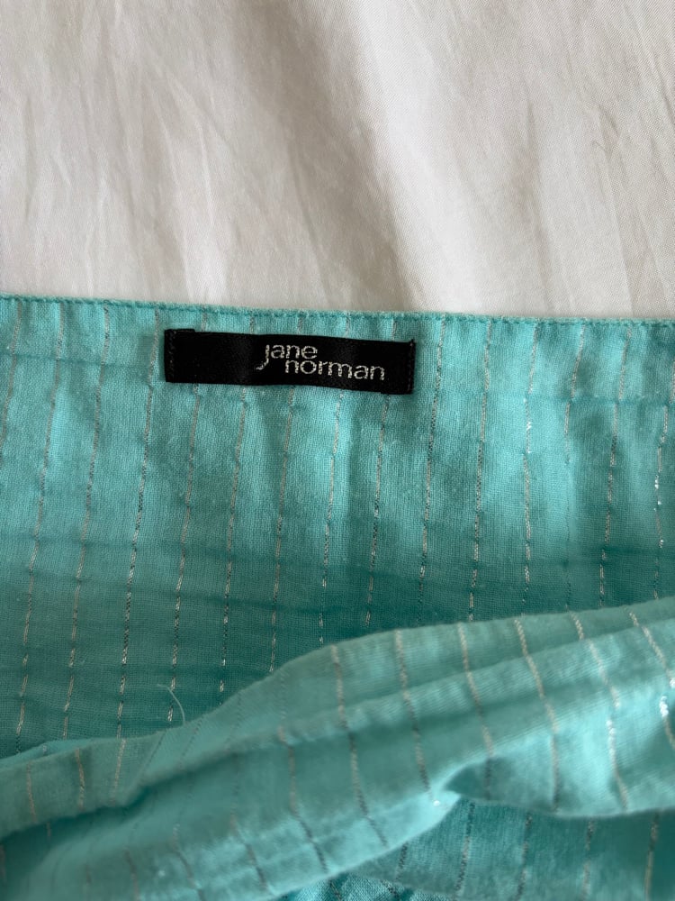 Vintage Y2K Jane Norman turquoise sparkly tiered maxi skirt with ruched side
